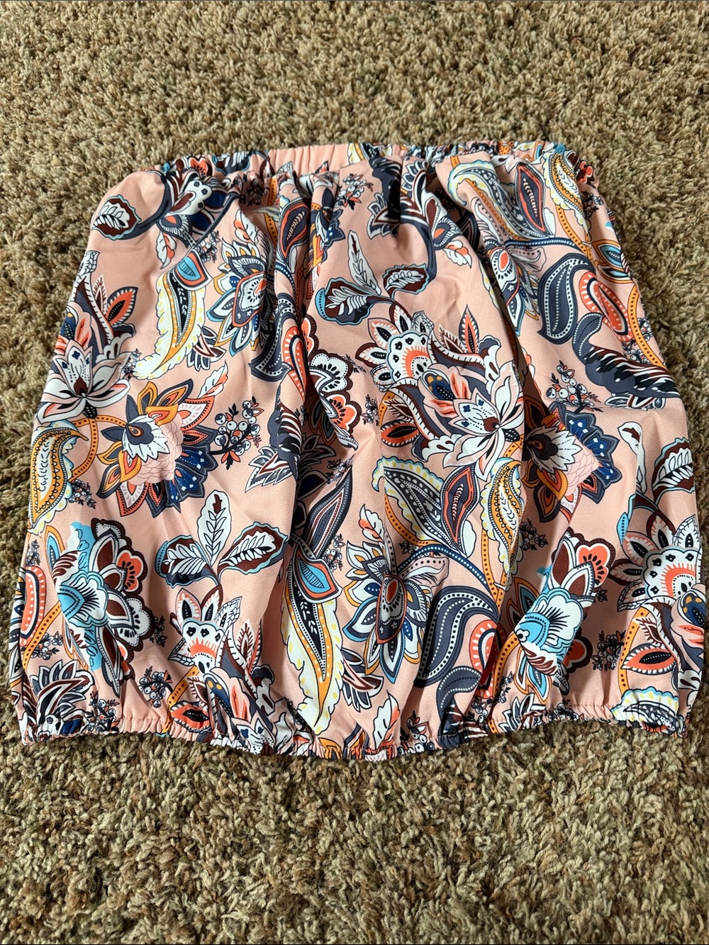 SHEIN Peach Paisley tube top with Navy & Teal Accents